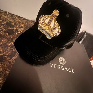 Suede Versace hat with Swarovski stones brand new in original box
